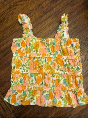 Old Navy Pastel Floral Smocked Tank Top - Pink, Orange, Green